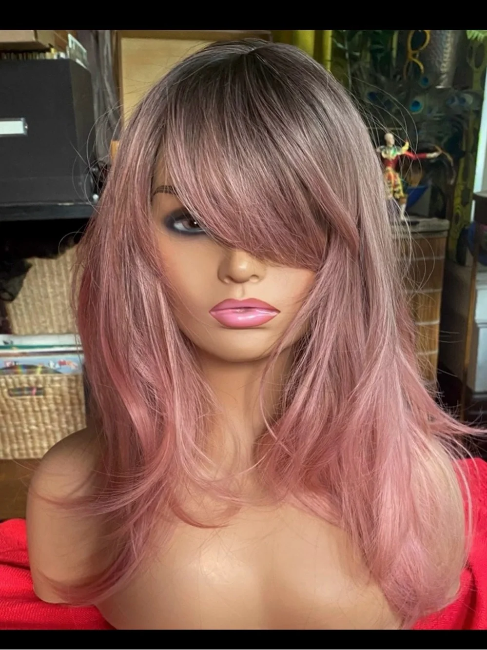 realistic ombré rooted sweet pink wig